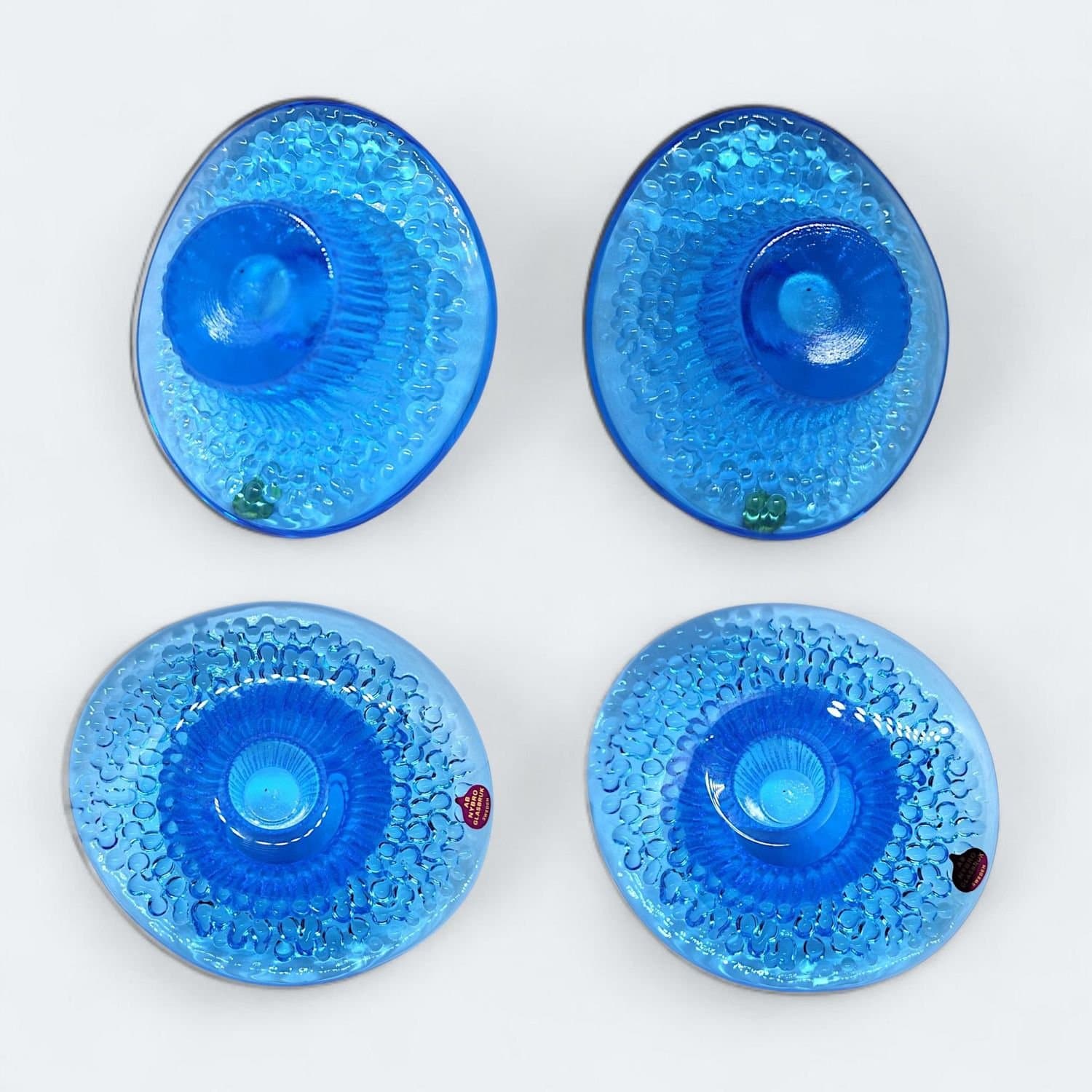 Nybro Glasbruk Sweden, Ljusstake, ljushållare blå glas svamp