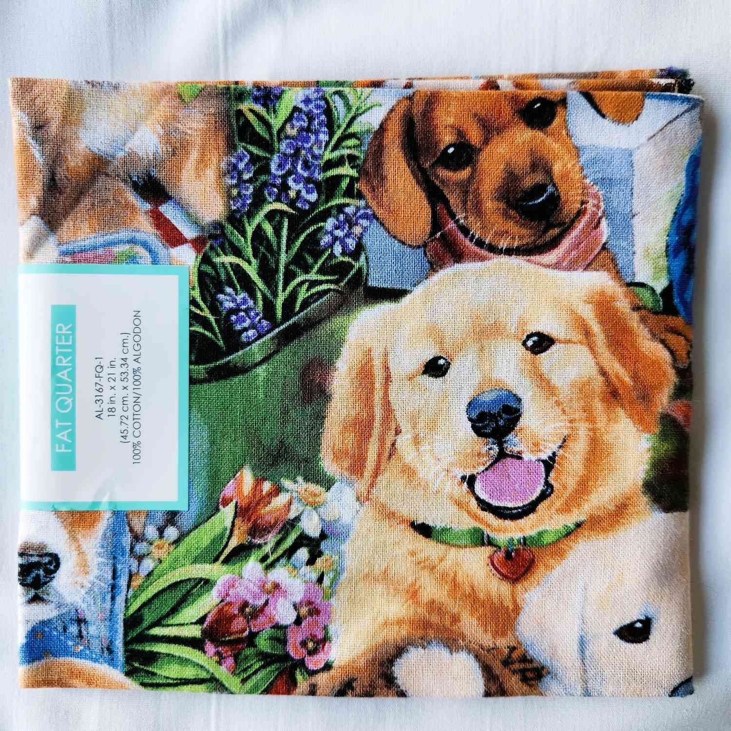 Dog Print Cotton Fat Quarter – Puppy Design 45x53 cm – Sewing & Crafts Fabric