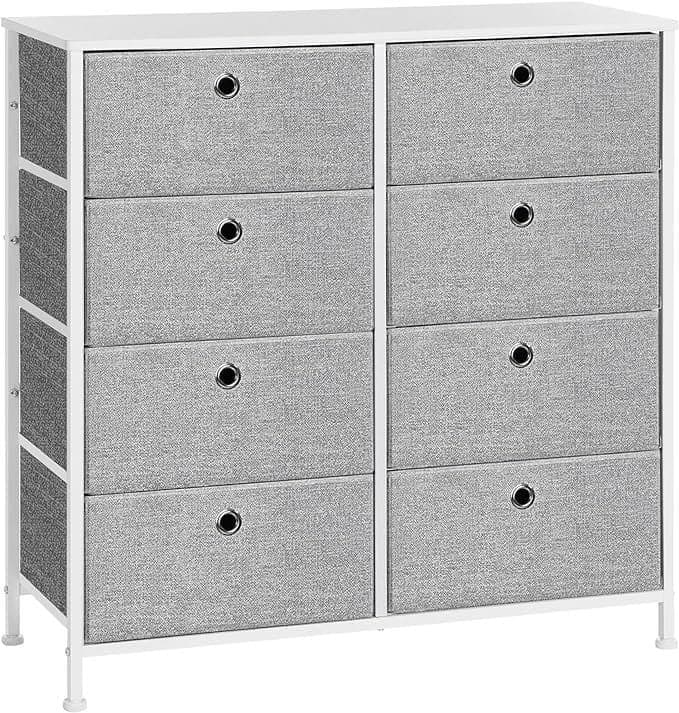 Byrå, förvaringsenhet med 8 lättdragbara tyglådor, ljusgrå och vit LTS24W