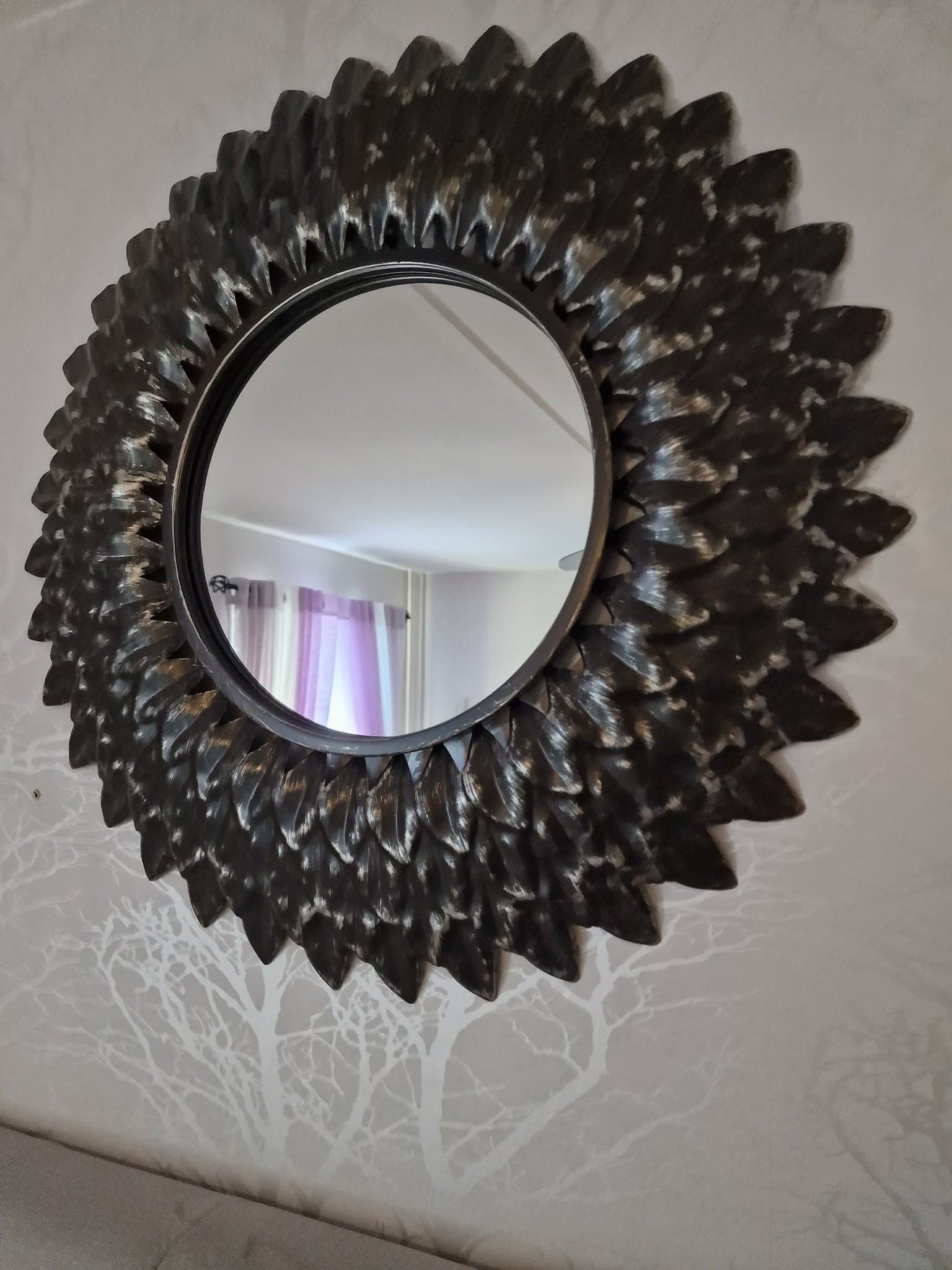 Spegel 35 cm glaset med metallramen 70 cm i diameter