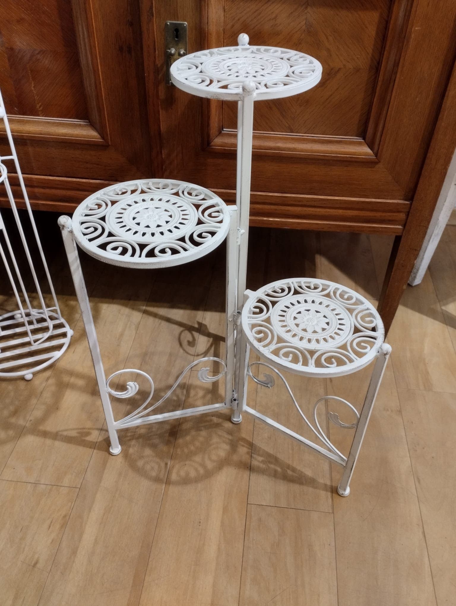 Blombord / Piedestal i smide - Antik Vit - H 67cm