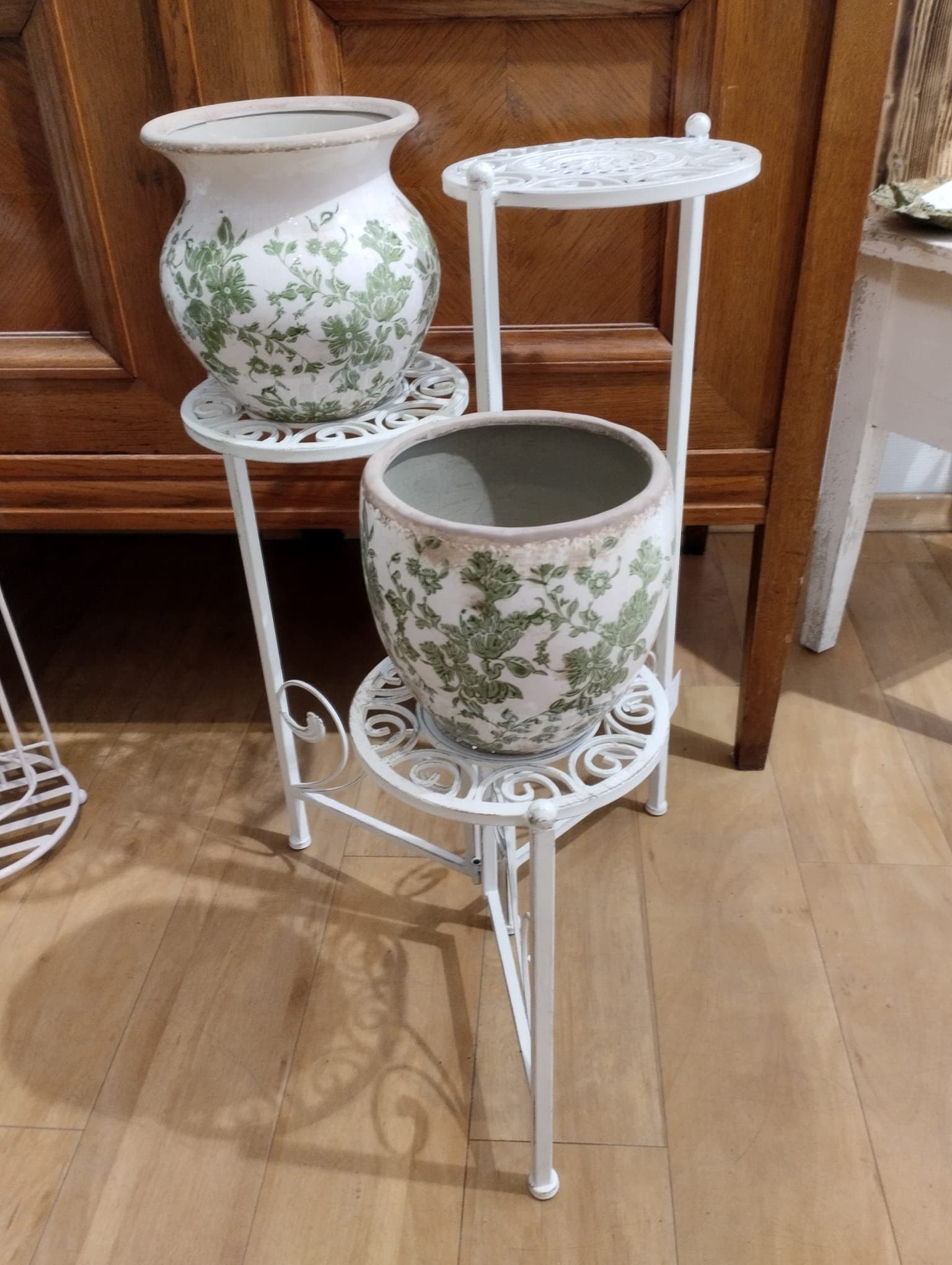 Blombord / Piedestal i smide - Antik Vit - H 67cm