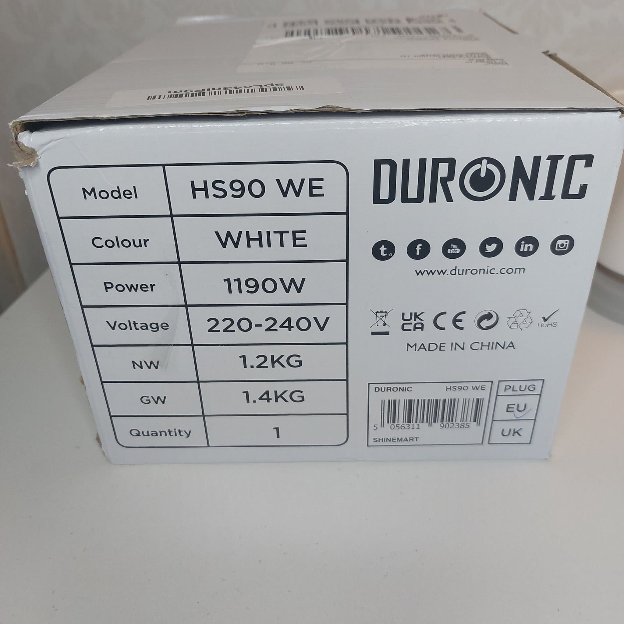 Ångstrykjärn steamer Duronic HS90 WE. Ny !