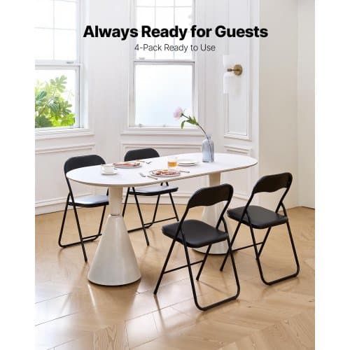 4-pack hopfällbara stolar med vadderad sits – svart & stilren