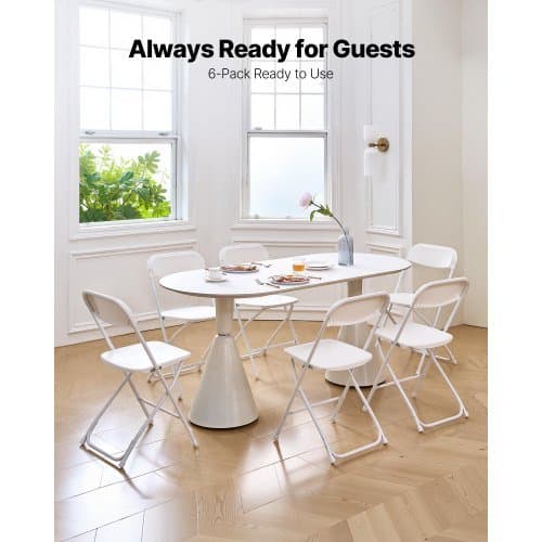6-pack hopfällbara plaststolar – robust metallram, vit