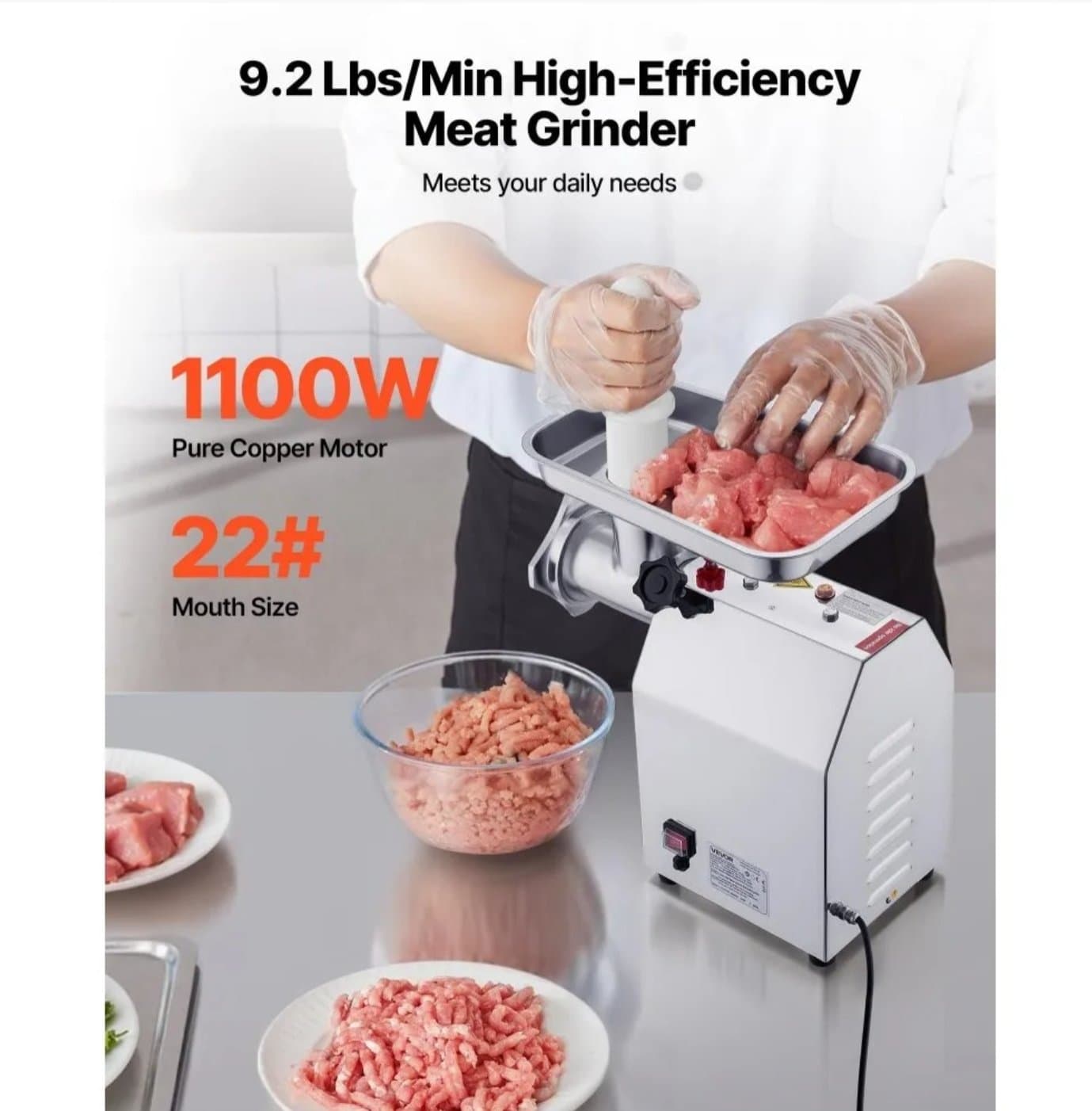 Elektrisk köttkvarn 4,2 kg/min med korvhorn