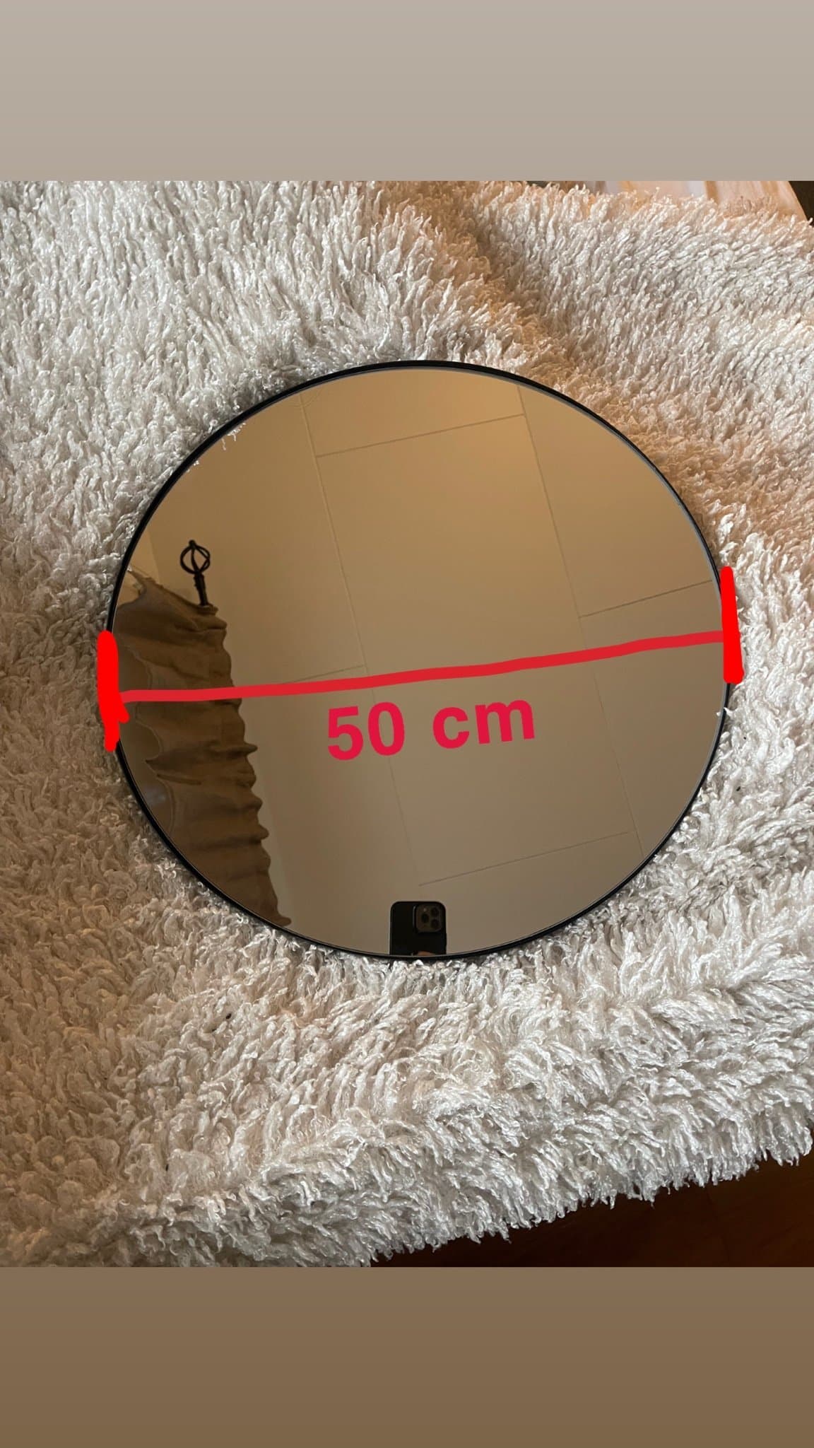 Rund svart spegel, 50cm