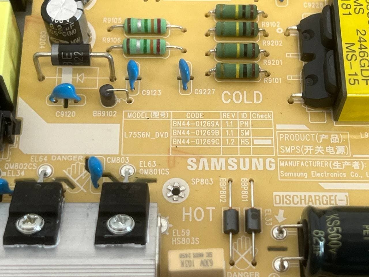 Samsung TU75DU7105K TV | Power Supply L75S6N_DVD BN44-01269C