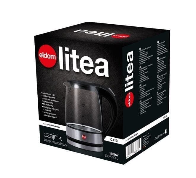 Glass vattenkokare Eldom Lite 1500W kapacitet. 1,2 liter 2098