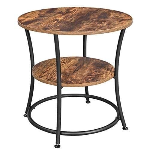 Vasagle sidobord rund, slutbord med 2 hyllor, vardagsrum, sovrum, rustik LET56BX
