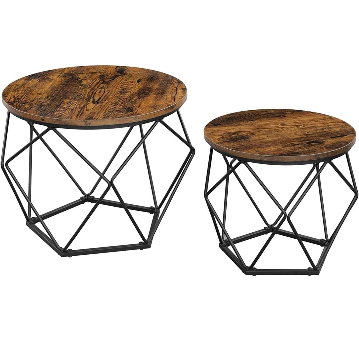 Vasagle soffbord, uppsättning av 2 sidobord, robust stålram, rustik LET040B01V1