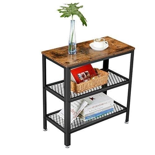 Vasagle sidobord, slutbord, dekorativt bord med 2 mesh -hyllor, rustik LET33BX
