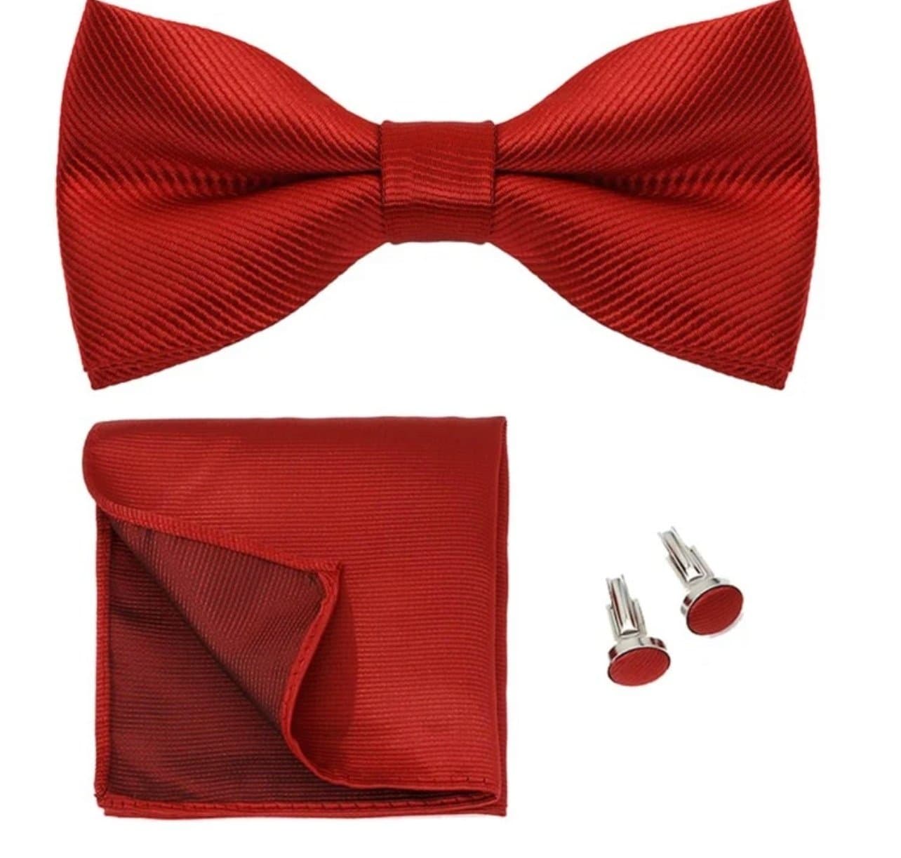 Rött set- Fluga,Näsduk & manchettknappar.