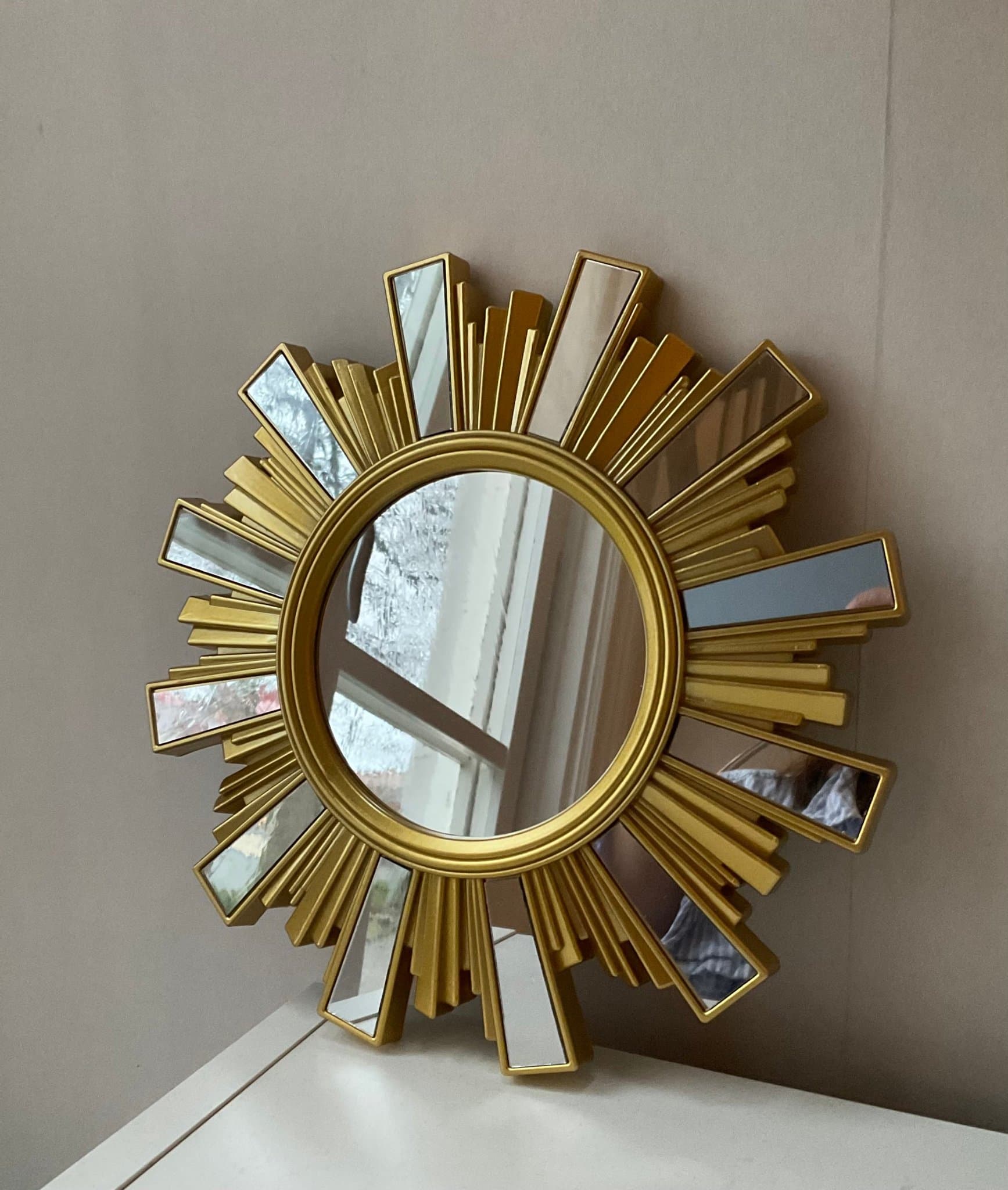 Vacker dekorativ Solspegel, Spegel, Guld, Sol, Väggspegel