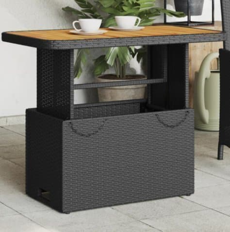 Nytt Trädgårdsbord svart 90x55x71 cm konstrotting och akaciaträ