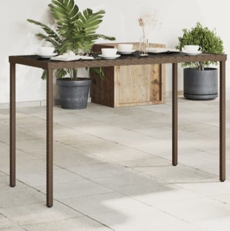 Nytt Trädgårdsbord med glasskiva brun 115x54x74 cm konstrotting