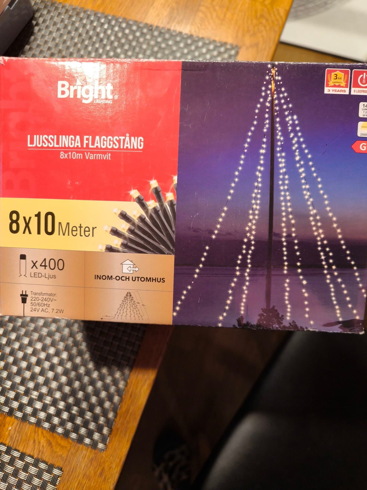 Ljuslinga Flaggstång 8x10m Varmvit