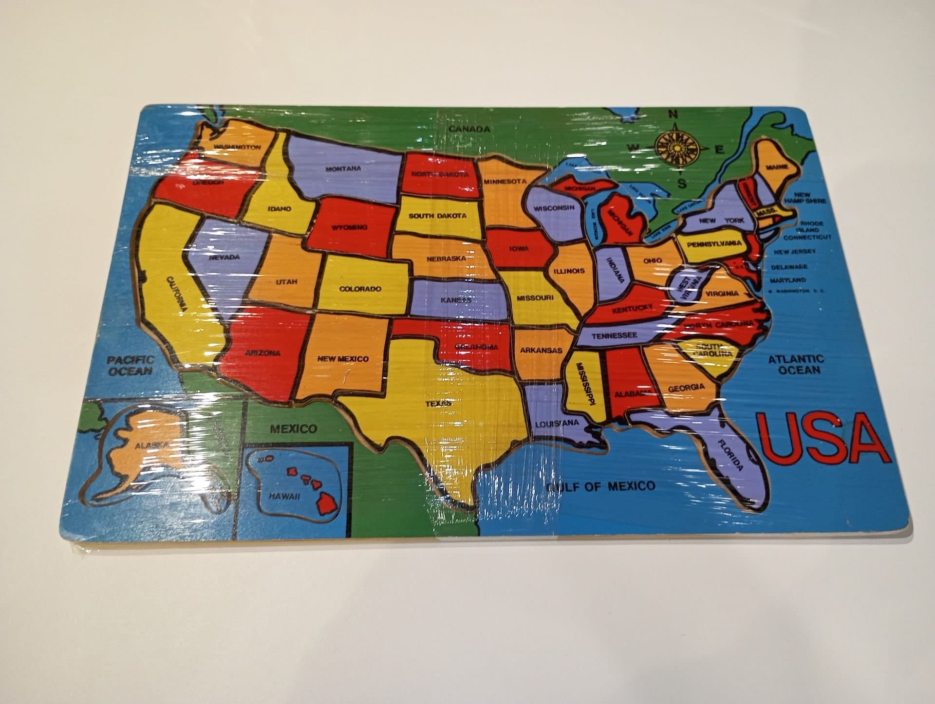 USA Amerika pussel av träkarta delstaterna 45 x 29,5 x 1 cm
