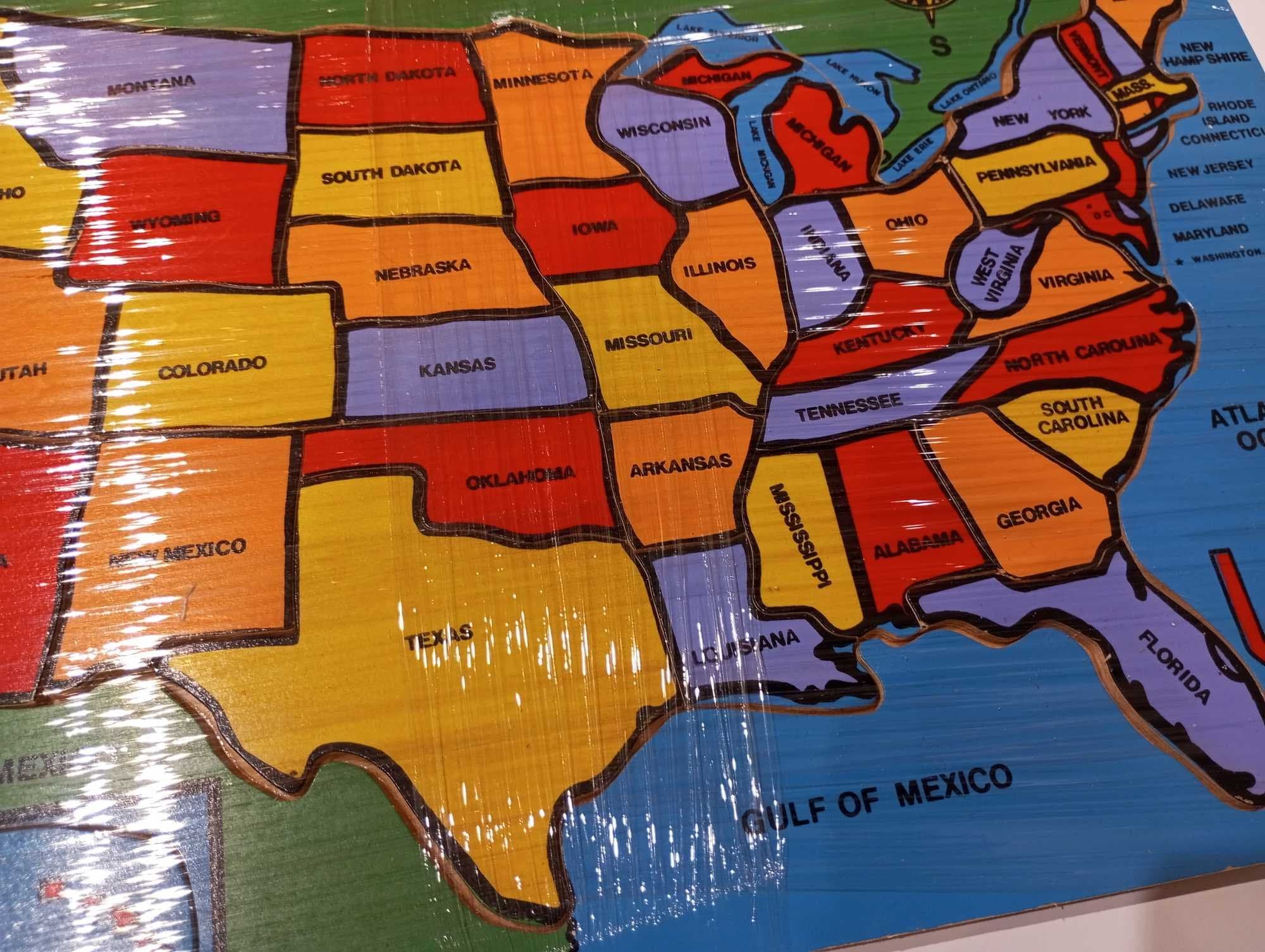 USA Amerika pussel av träkarta delstaterna 45 x 29,5 x 1 cm