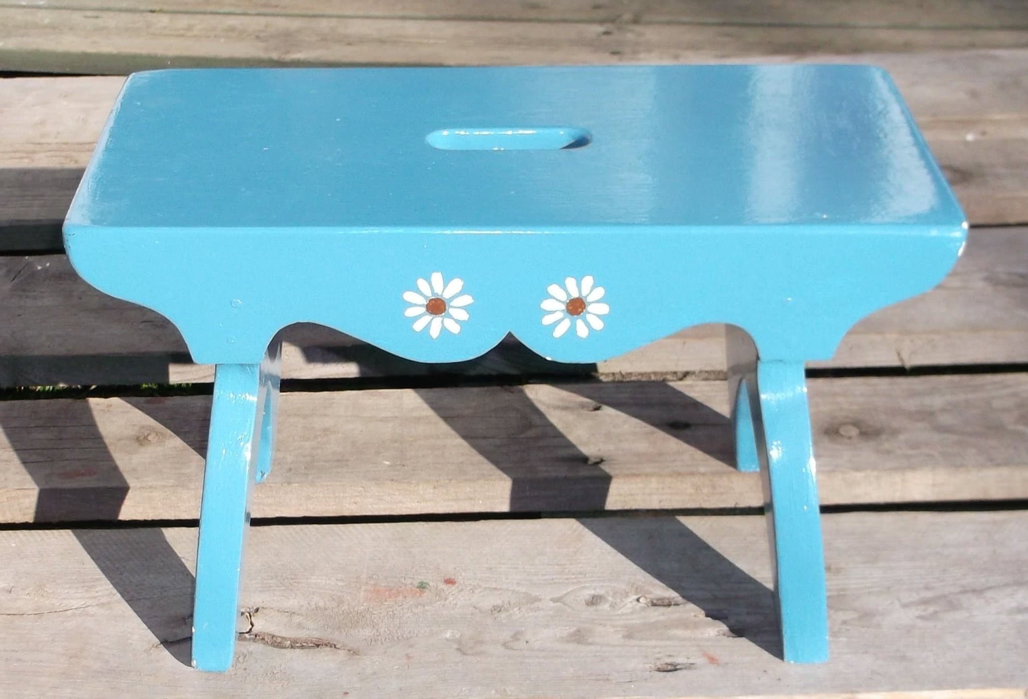 Blå Pall med vackra blommor 1960-tal Vintage