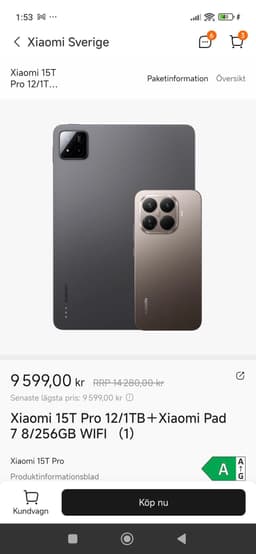 Xiaomi 15T Pro 12/1TB + Xiaomi Pad 7 8/256GB WIFI