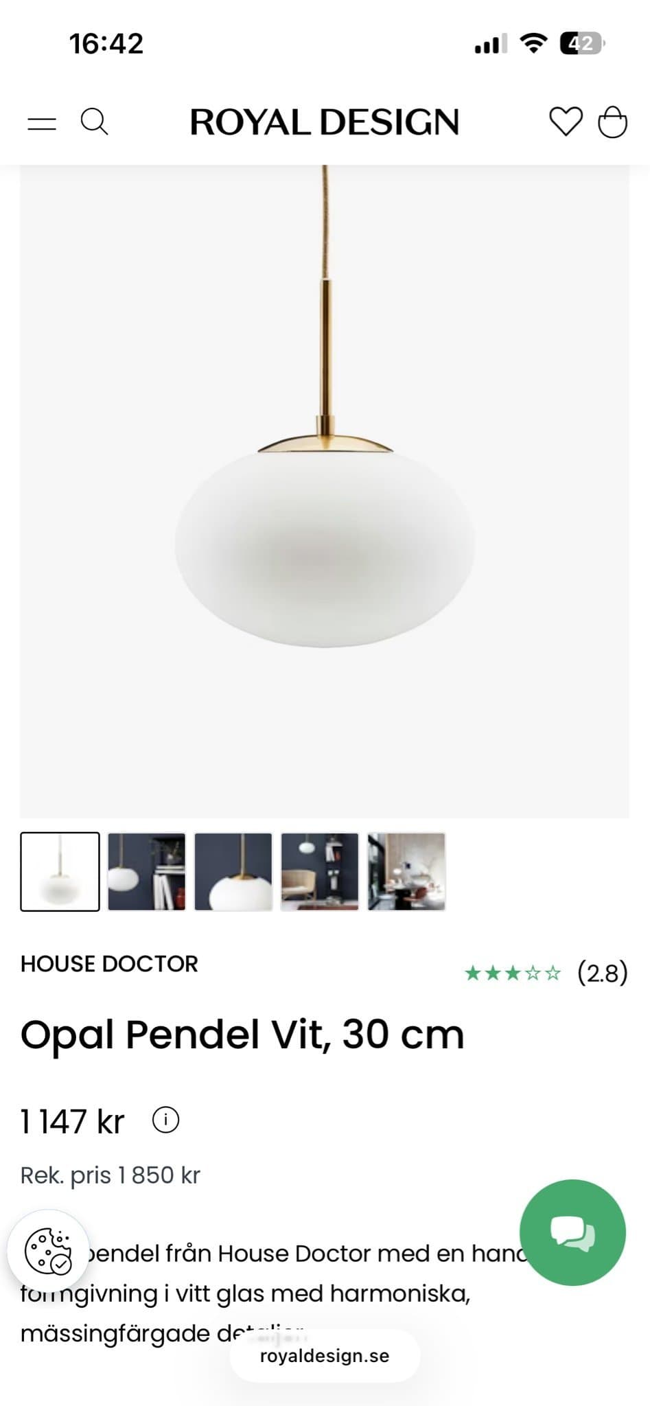 House Doctor Opal Pendel Vit, 30 cm