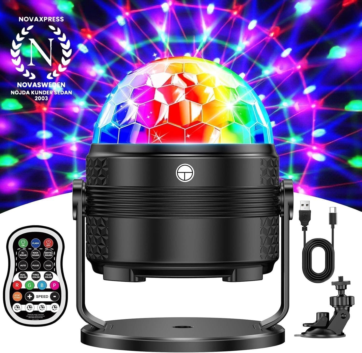 NY RGBP discolampa | 15 ljusfärger | Timer | Musik | USB | Perfekt för atmosfär!