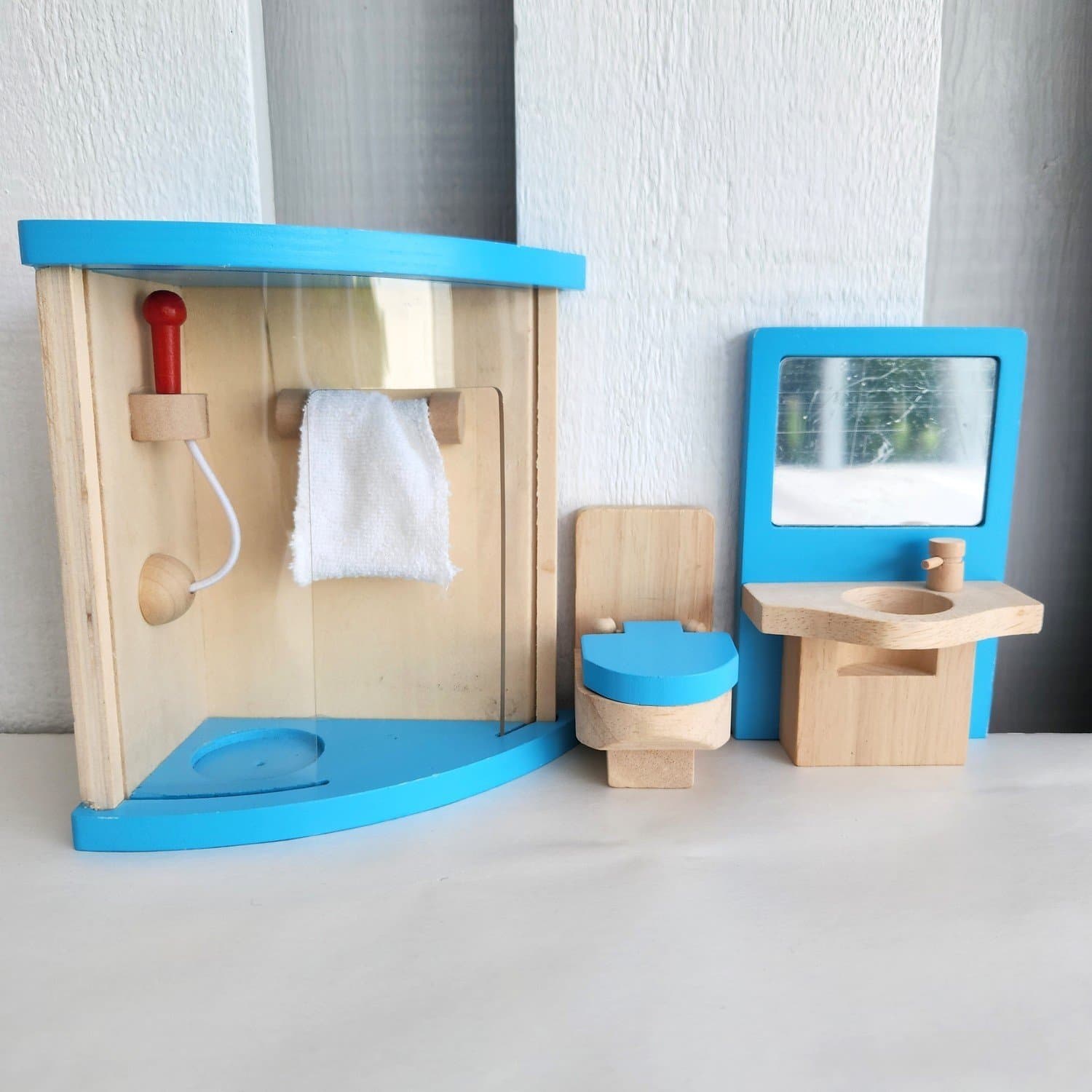 Top-Toy Denmark Wooden Dollhouse Bathroom Set Shower Sink Toilet