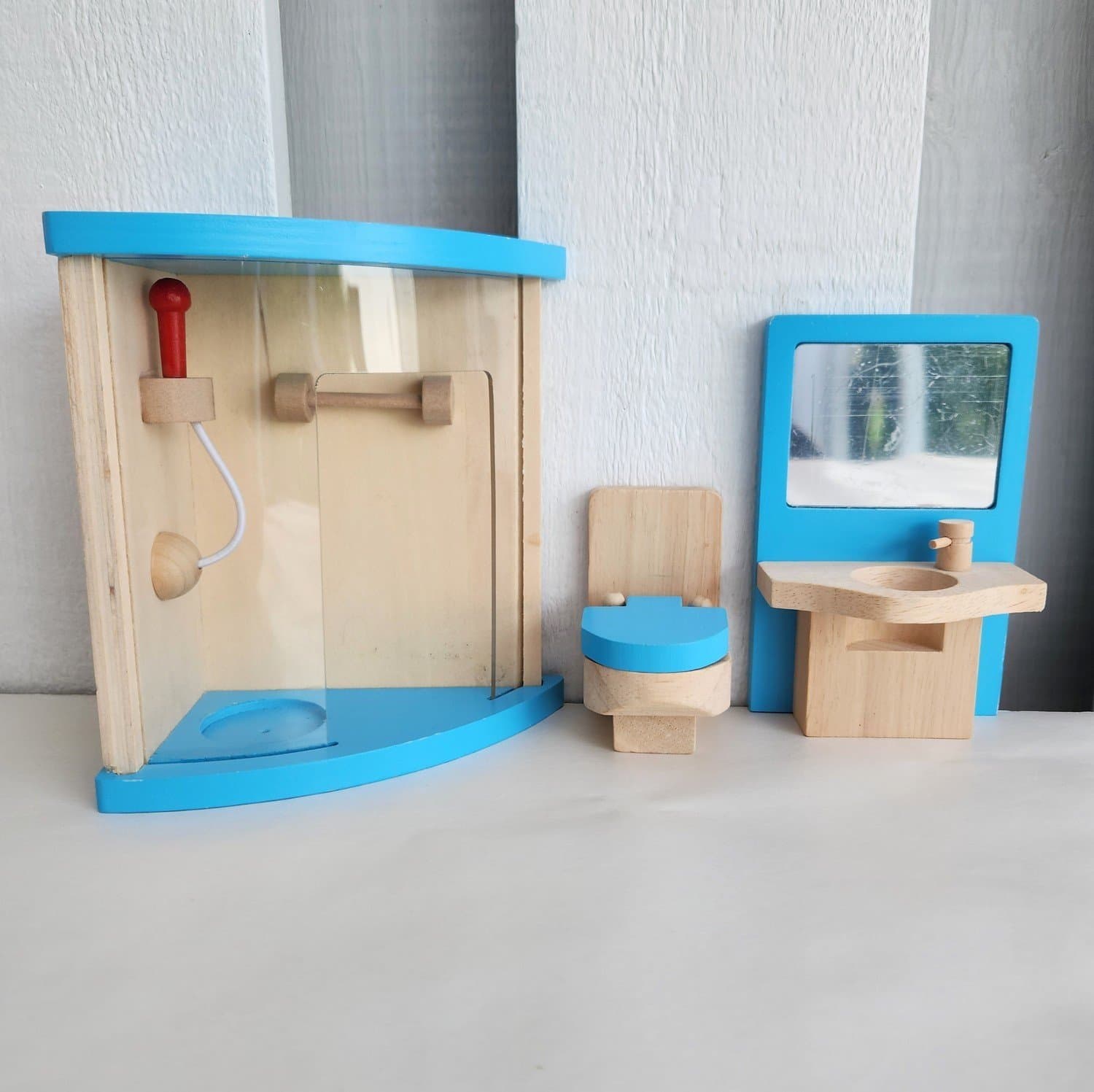 Top-Toy Denmark Wooden Dollhouse Bathroom Set Shower Sink Toilet