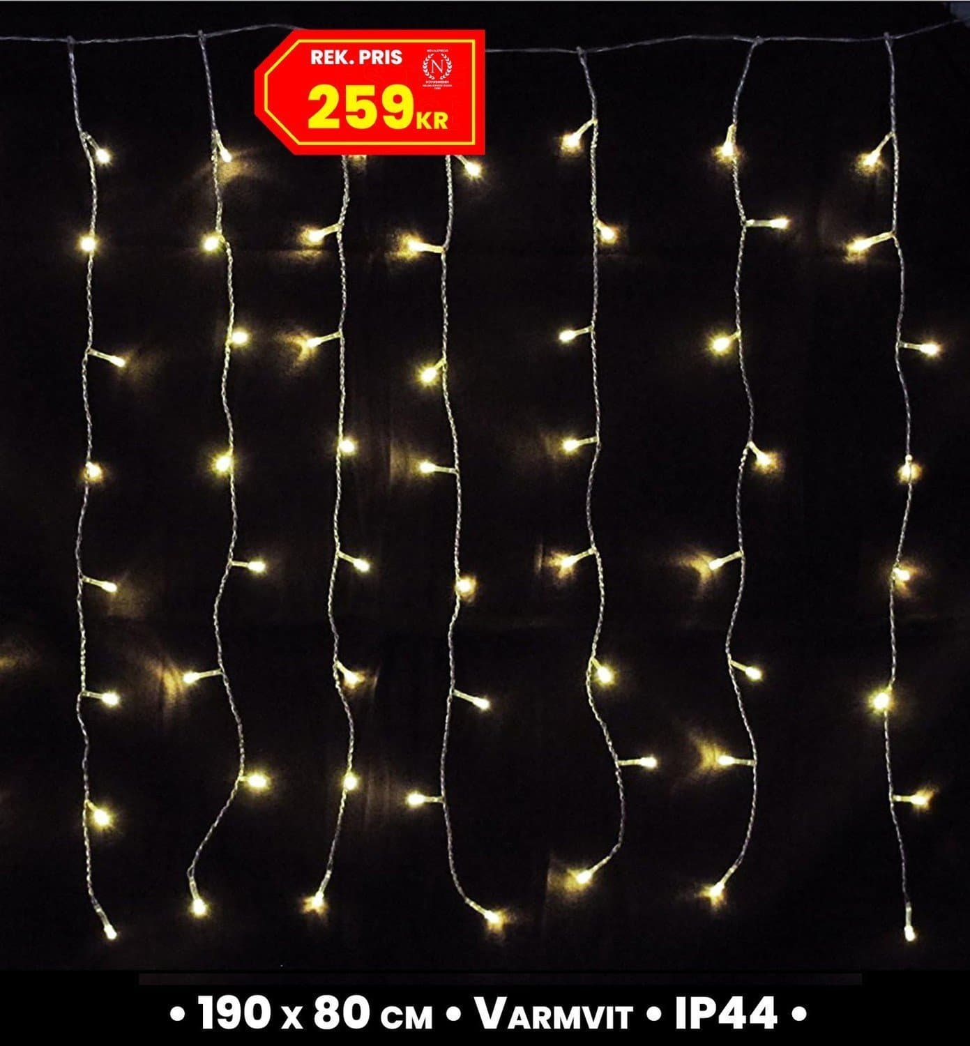 NY 160 LED-ljusslinga ute/inomhus • 190 x 80 cm • Varmvit • IP44 • SV