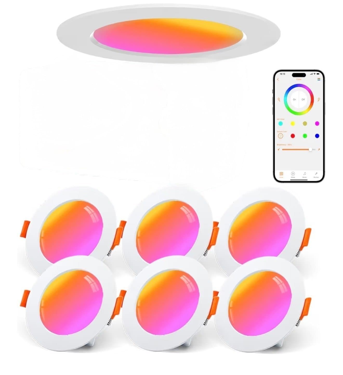 Smart LED Spotlight Downlight – RGB + Dagsljus Vit – Alexa – Bluetooth – 6-pack