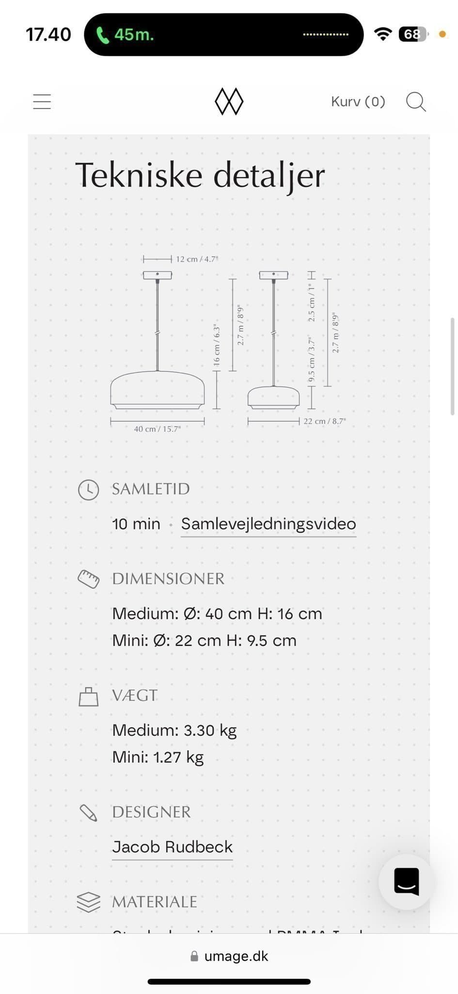 Helt ny - Umage Hazel Pendel Lampe medium hvid