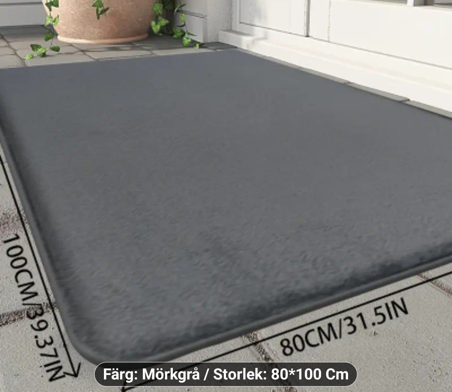 Ny badrumsmatta grå 80x100 cm