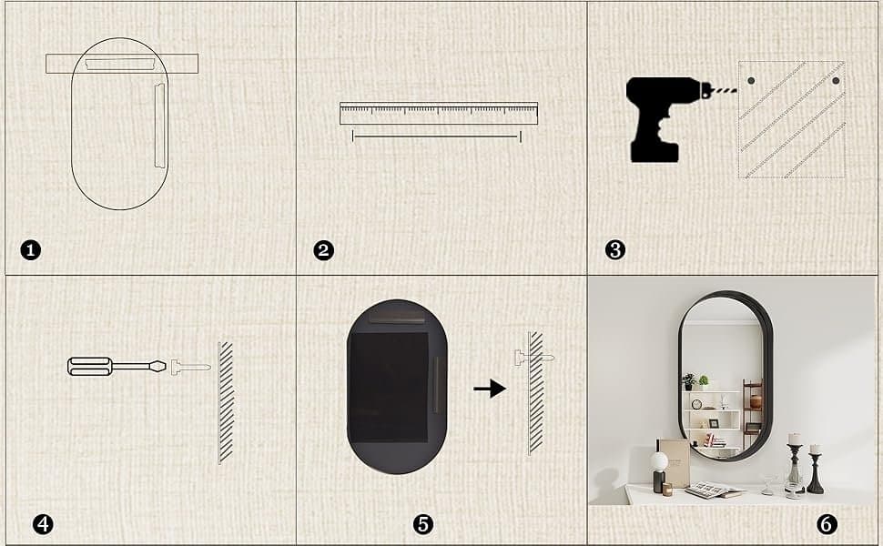 NY Oval djup ram väggspegel med metallram • 91 x 51 cm • Svart • SV