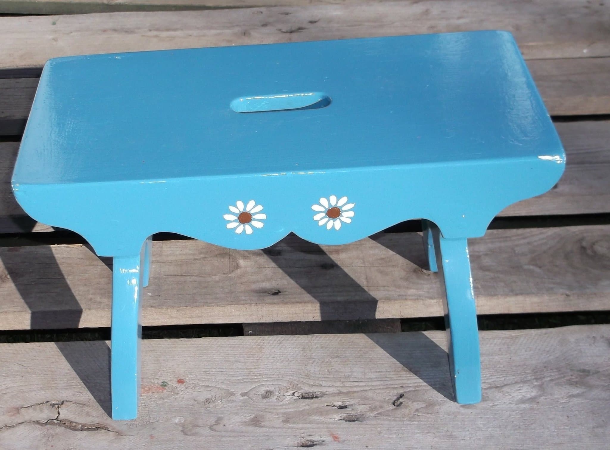 Blå Pall med vackra blommor 1960-tal Vintage