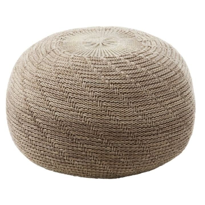 Stickad fotpall / sittkudde / sittpuff 45 cm, beige