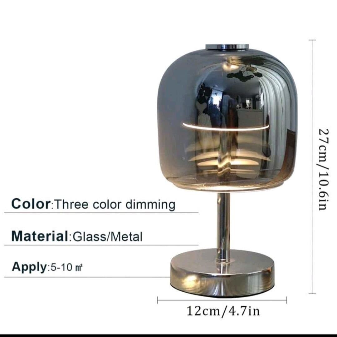 Smokey grå glas justerbar bordslampa med tre ljusfärger