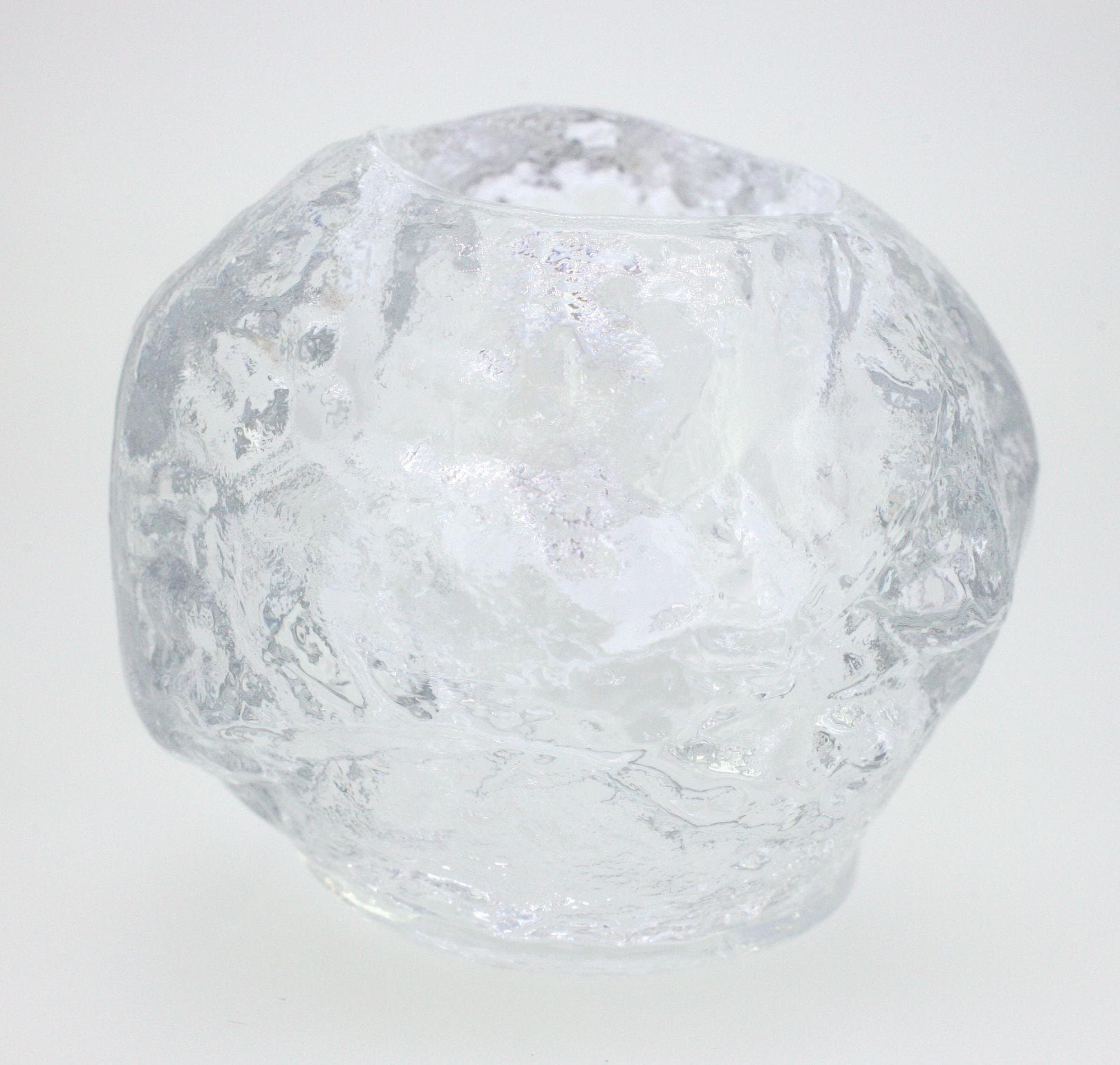 Vintage thick glass tea light holder with abstract shape and frosted finish-718g