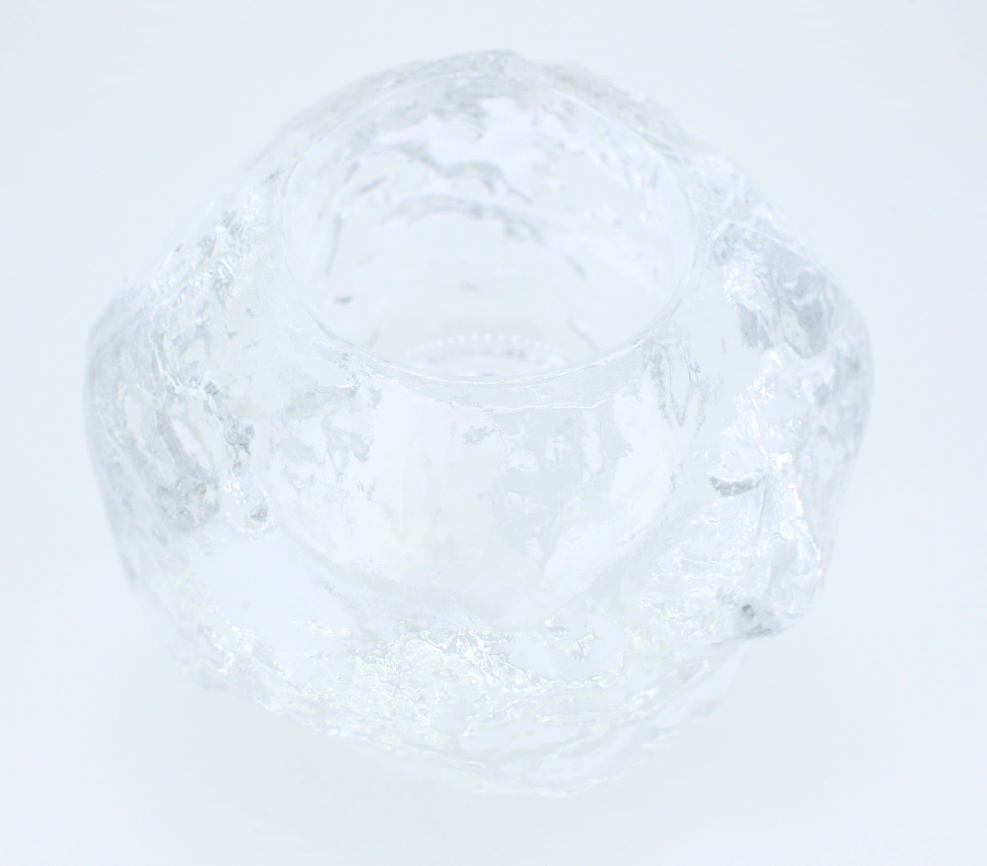 Vintage thick glass tea light holder with abstract shape and frosted finish-718g