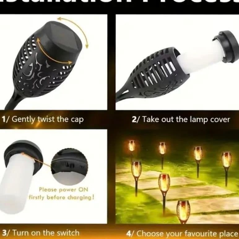 10P Nya Solcellsfacklor med eldflammor