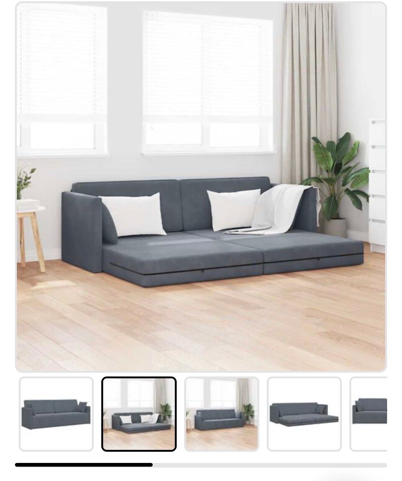 vidaXL Golvbäddsoffa 200cm - Mörkgrå Sammet