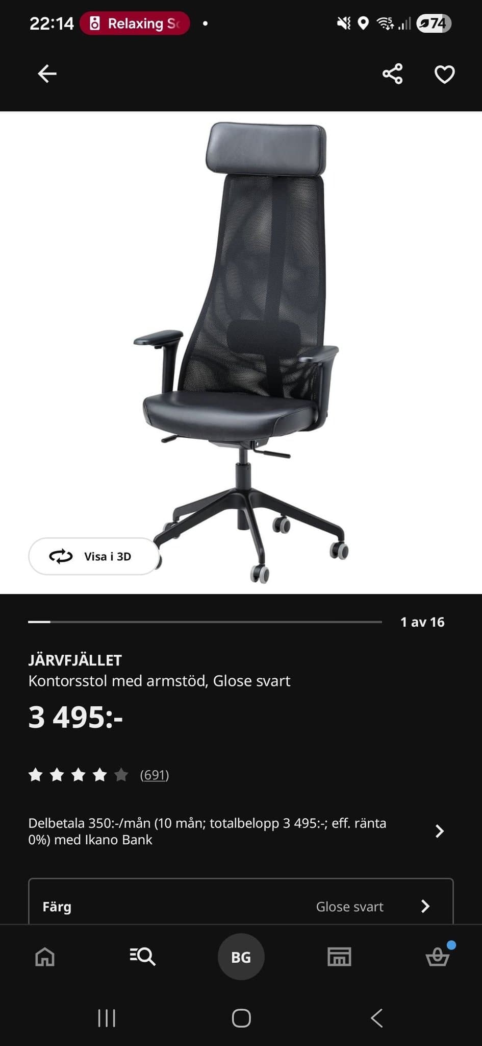 JÄRVFJÄLLET Kontorsstol med armstöd