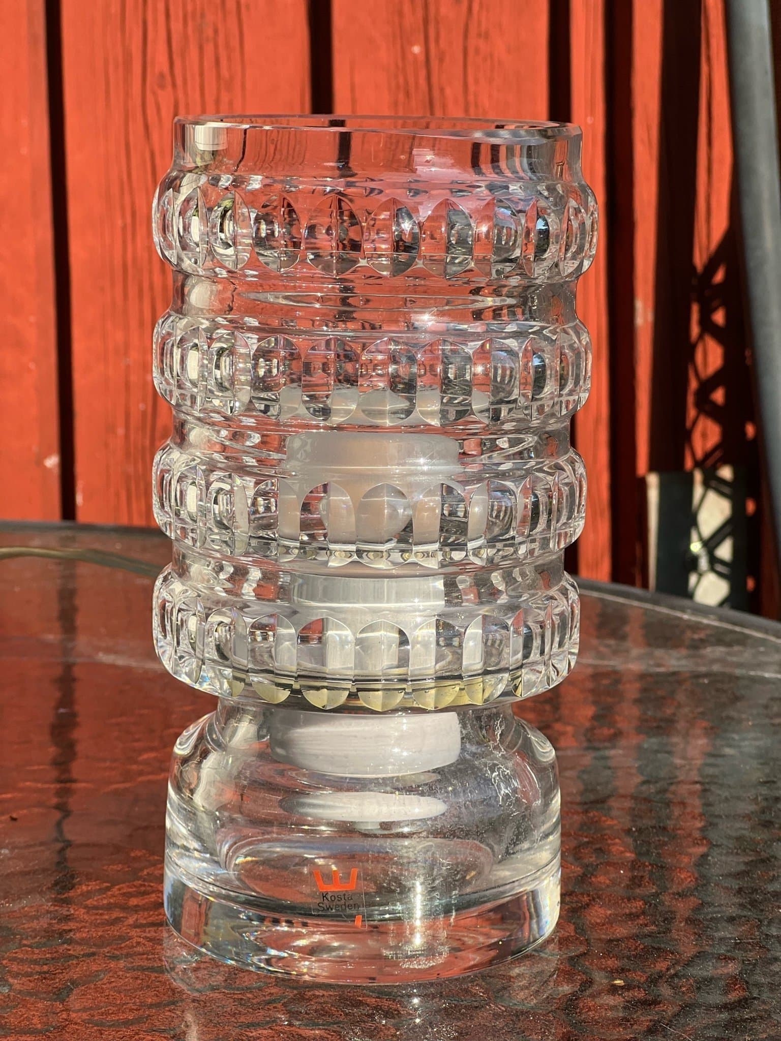 BORDS/FÖNSTERLAMPA,massiv glas, Ove Sandeberg, från Kosta/signerad/etiketterad