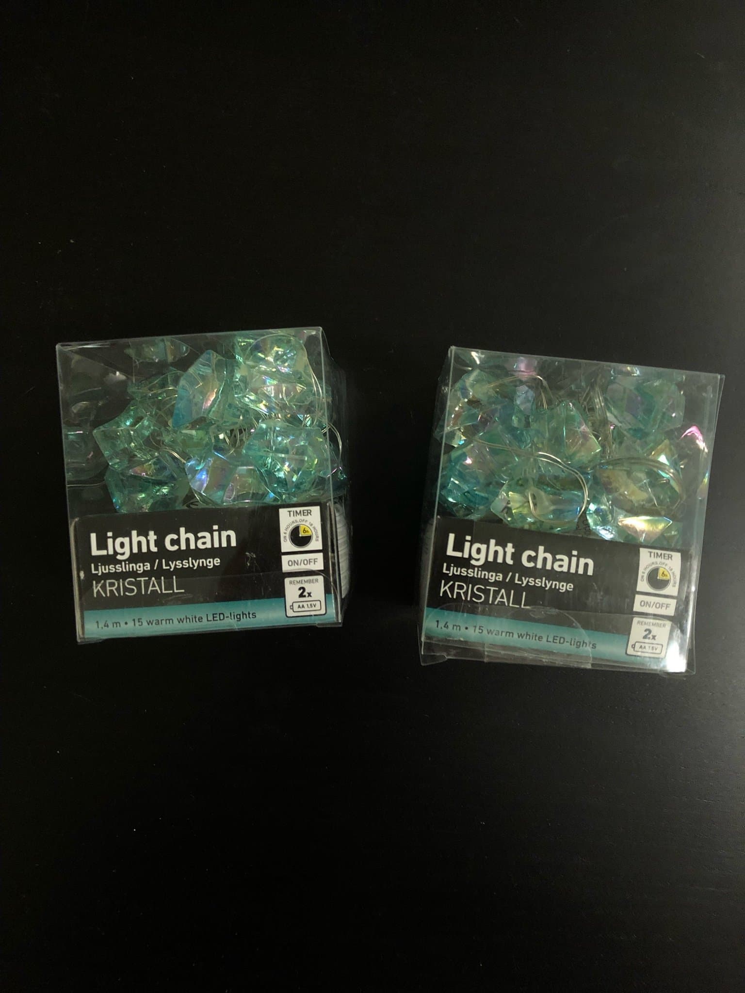 2 st Ljusslingor KRISTALL 1.4m 15 varmvita LED-lampor med timer