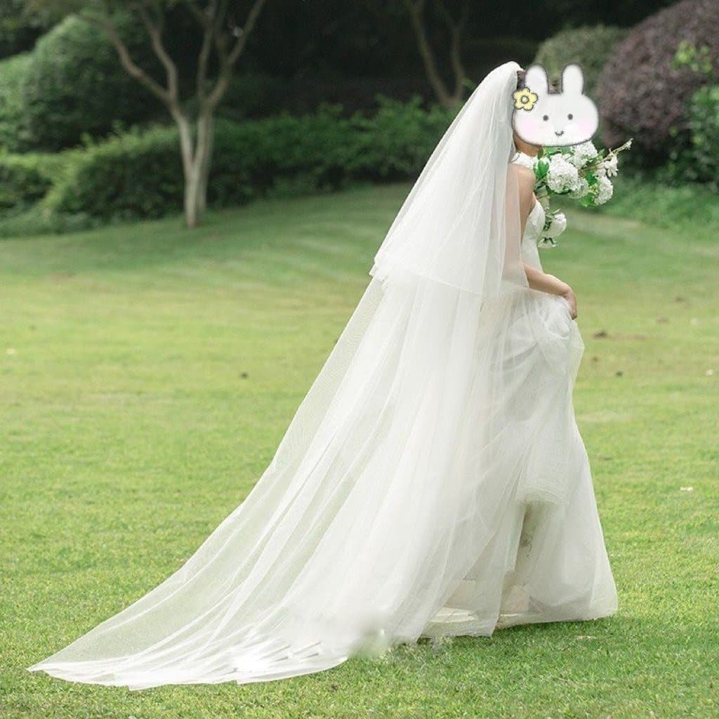 Vit brudslöja, ny, två lager, 80cm+300cm lång