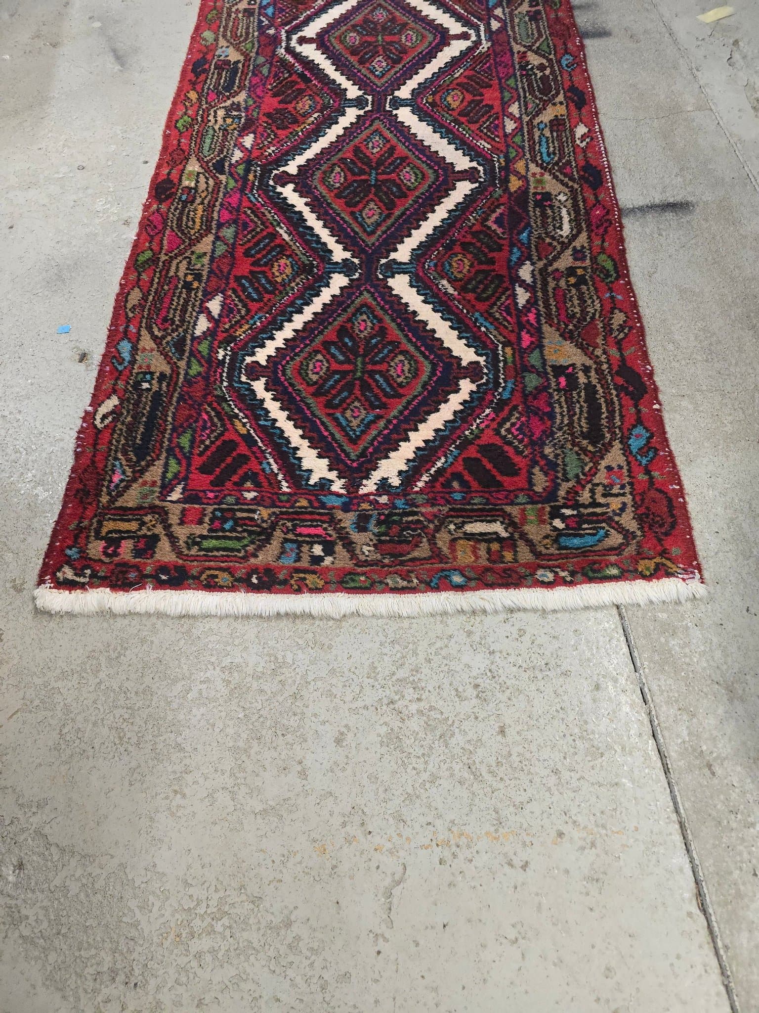 Handknuten gångmatta i ull, 300 x 80 cm