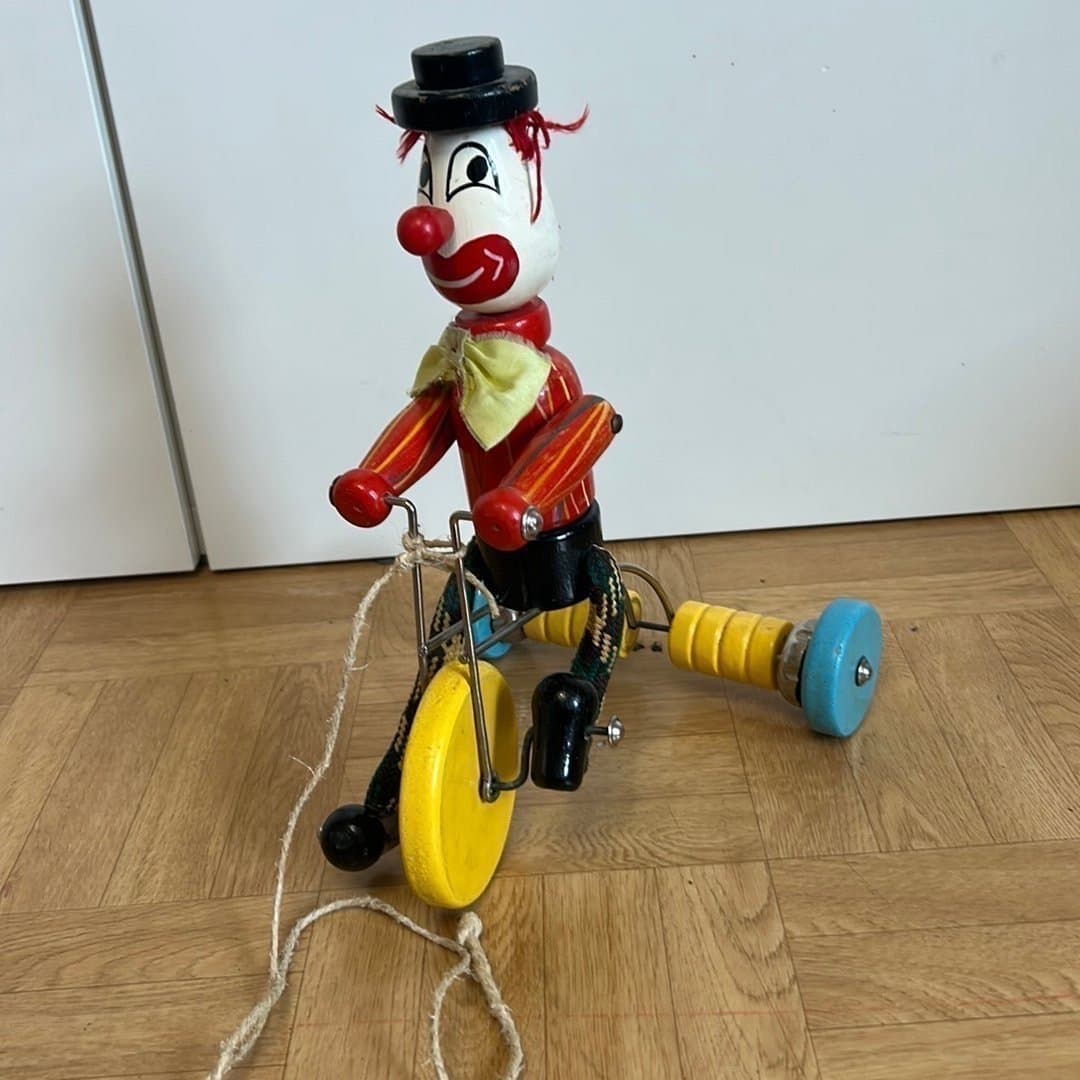 Vintage Vilac Träleksak Clown på Trehjuling