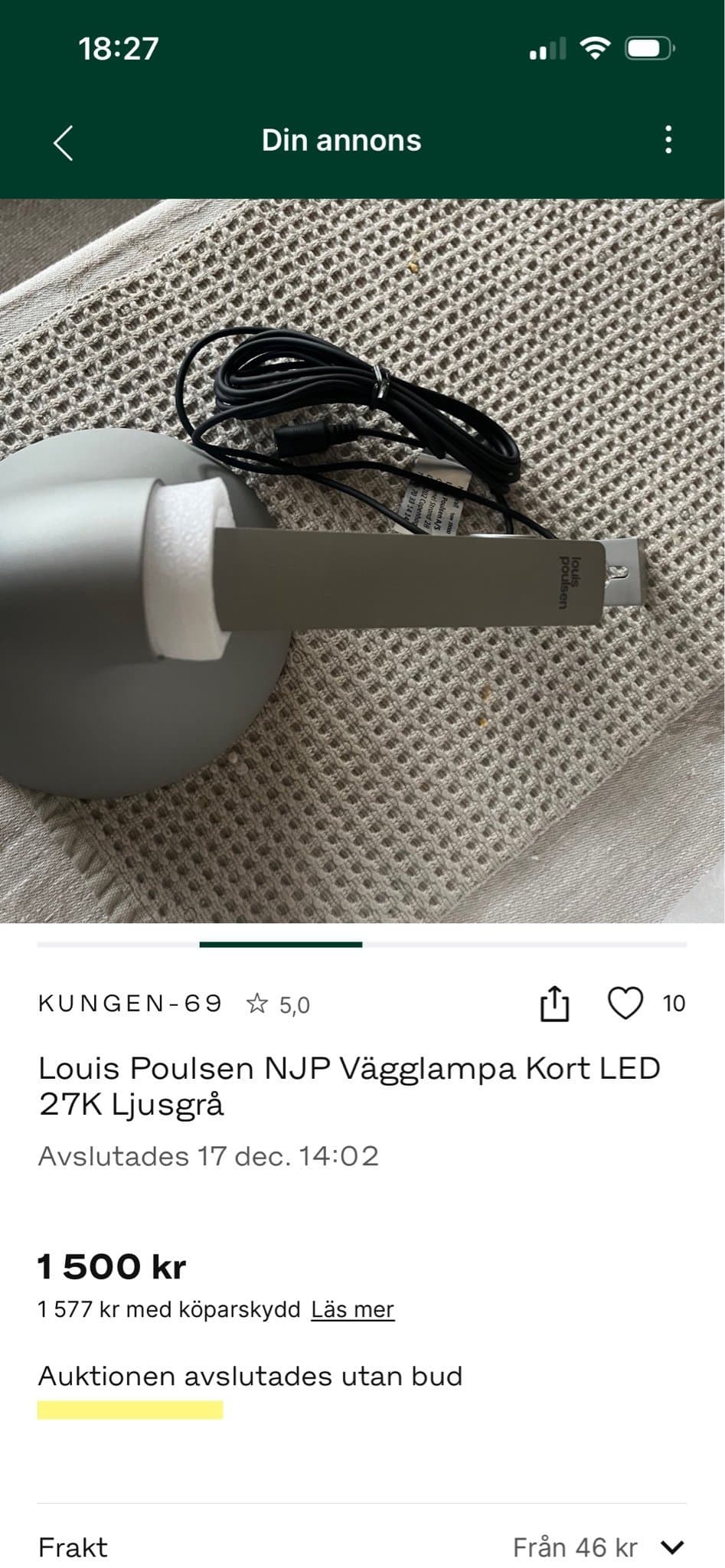 Louis Poulsen NJP Vägglampa Kort LED 27K Ljusgrå