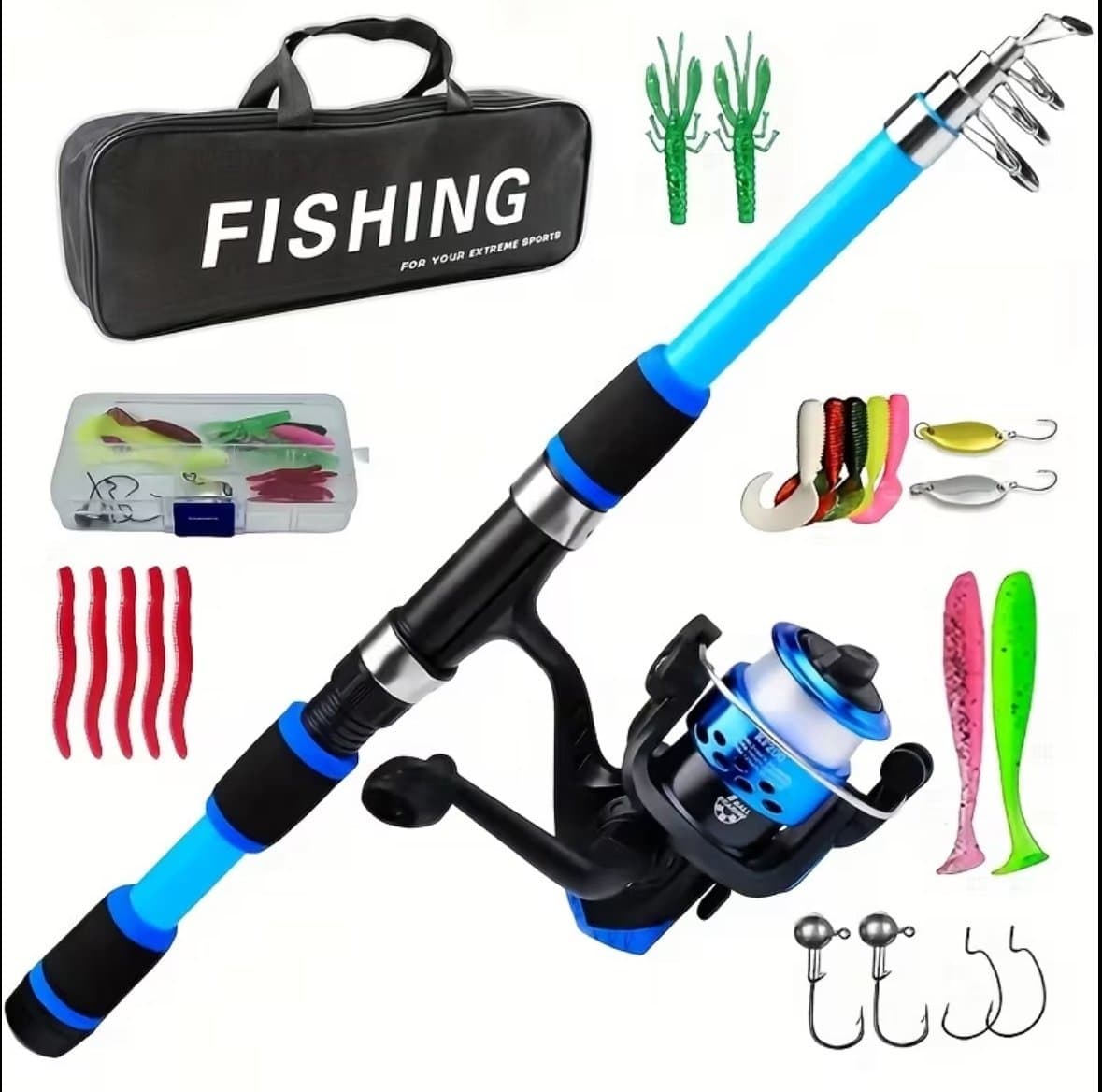 Fiskeset med spö, rulle och beten