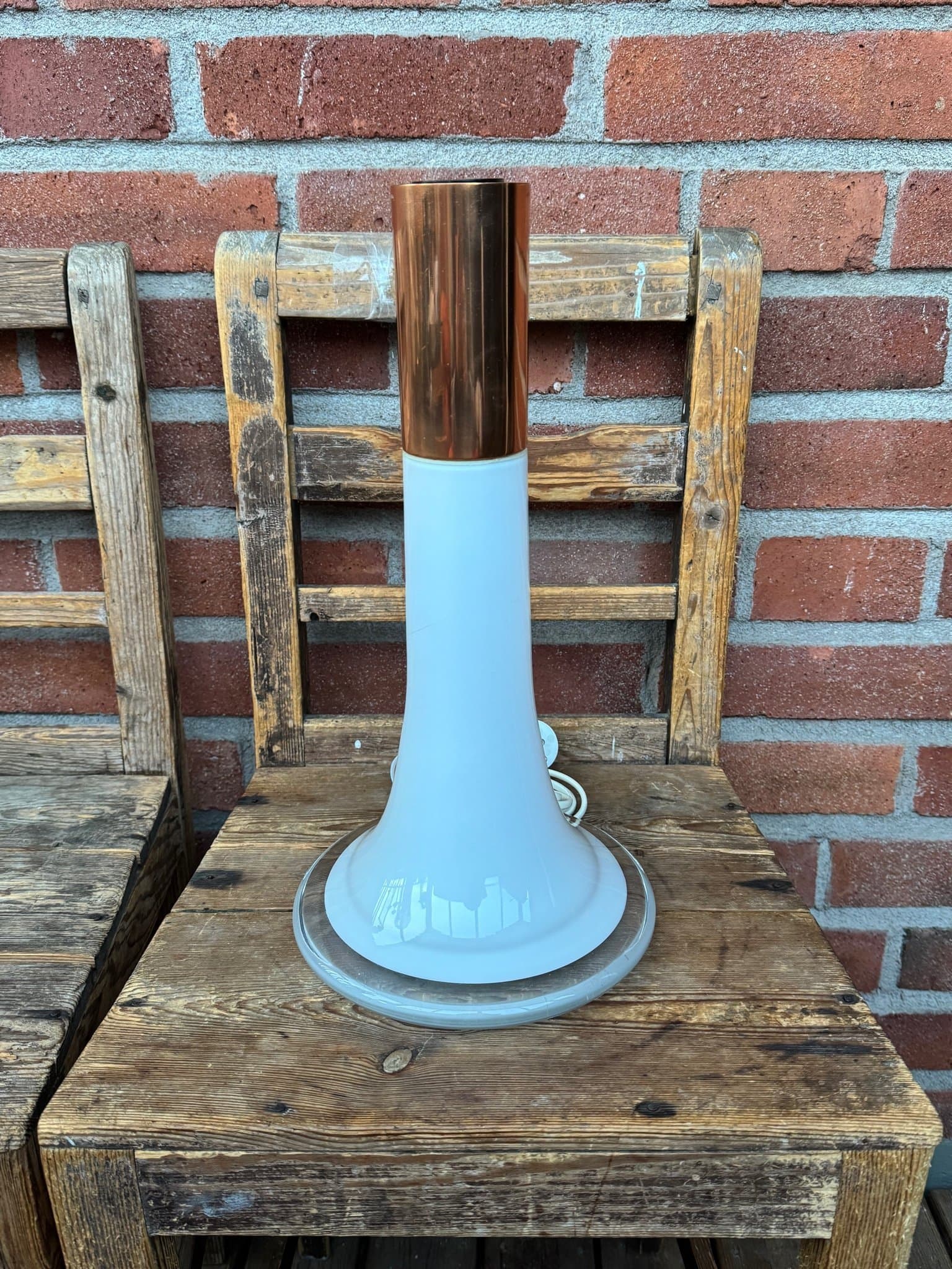 Vintage Lisa Johansson-Pape Orno Bordslampa Lampa 60-tal Vitt Glas Koppar